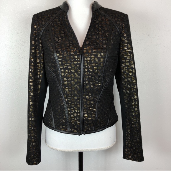 Cache Jackets & Blazers - Cache Leather Trim Black Gold Jacket Blazer Size 4